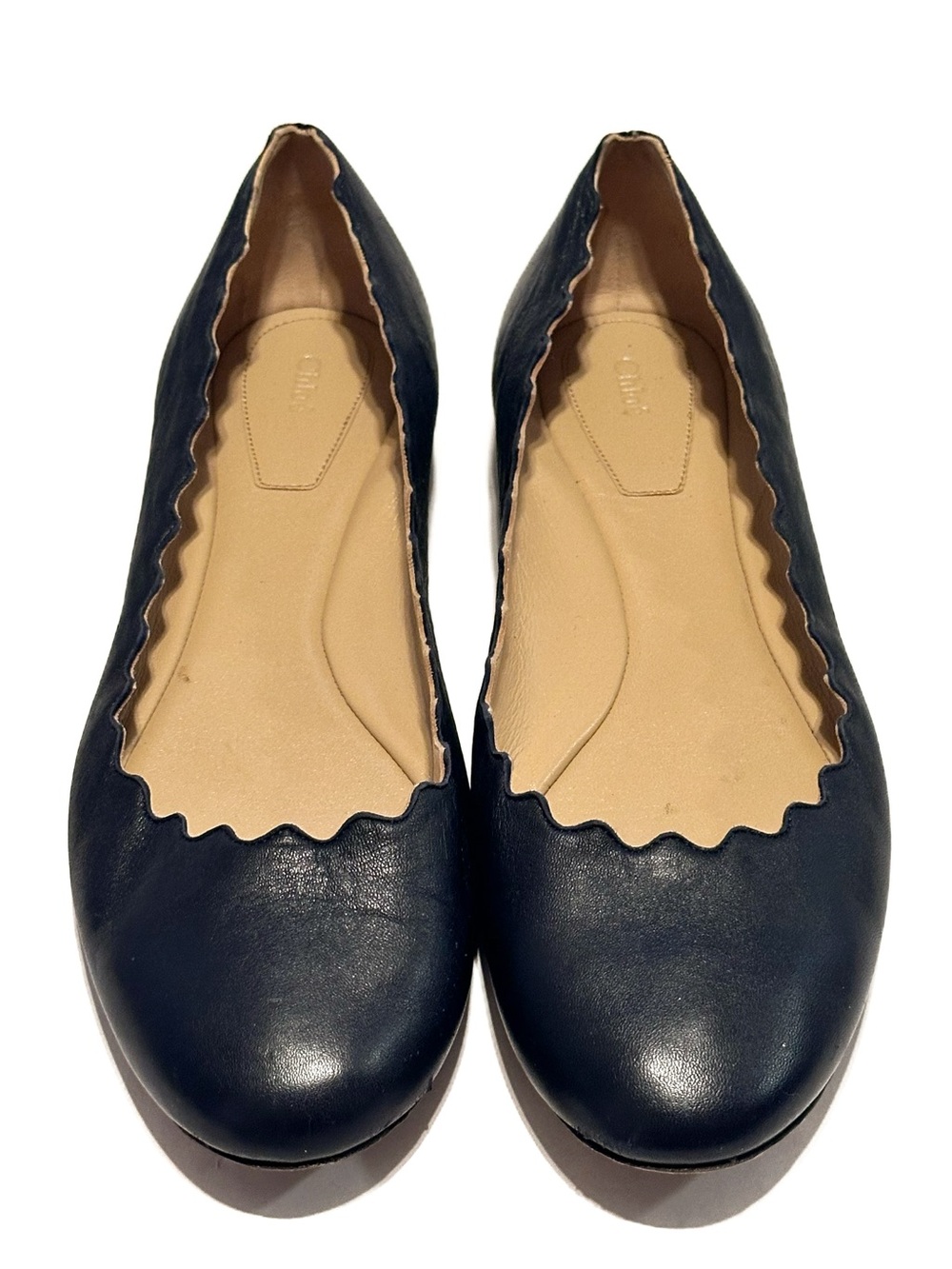 Chloe Lauren Scalloped Leather Ballet Flats